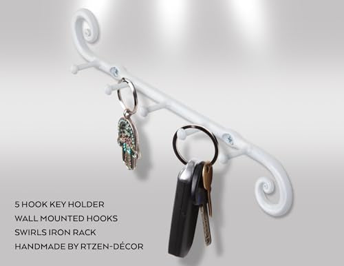 RTZEN Farmhouse Small Key Holder for Wall, Wrought Iron Wall Mount Rack - style: Classic - W
