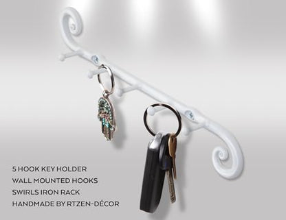 RTZEN Farmhouse Small Key Holder for Wall, Wrought Iron Wall Mount Rack - style: Classic - W