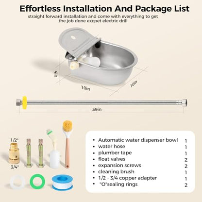BinetGo Outdoor Automatic Water Dispenser for Dogs, Stainless Steel Bite Resistant Automatic Dog Water Bowl with Drain Plug, Outside Auto Refillable Water Bowl with Float for Goat Livestock