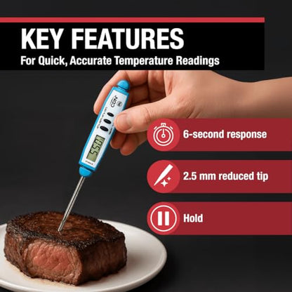 CDN ProAccurate® Instant Read Digital Pocket Thermometer for Meat, Cooking with 2.5mm Reduced Tip, Stainless Steel Stem, Fast Accurate Readings, Blue (DT450-B) - color: Blue