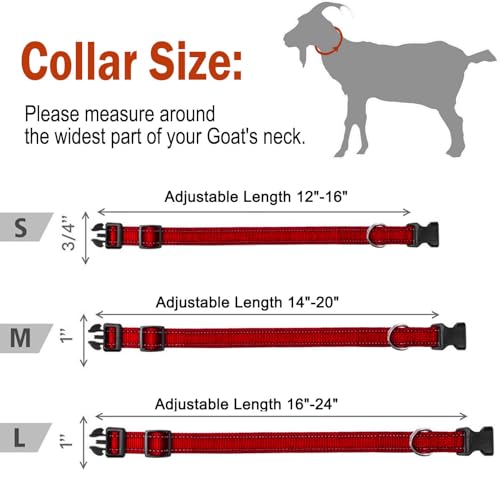 5 Pack Goat Collars Reflective Goat Collars with Grazing Copper Bells and Adjustable Nylon Collar with Anti-Lost Loud Bronze Bell for Farm Animal Goat Sheep Horse Cow(Size:L Neck:16-24") - size: L-Large (Neck 16-24")