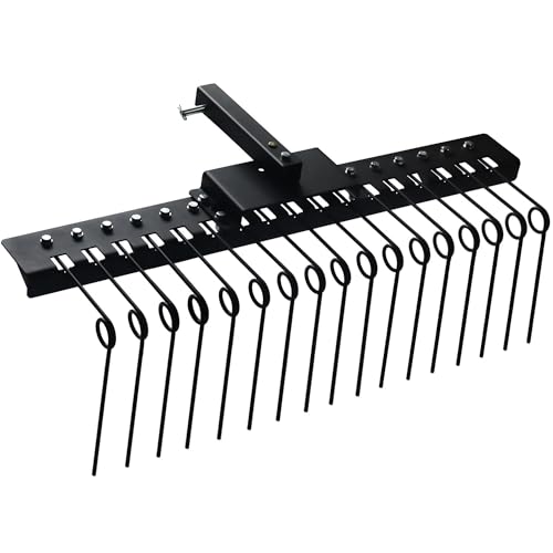 48" Durable Pine Straw Rake Steel Spring Landscape Rake Fits 2" Receiver for Lawn Tractors or ATV/UTV Black