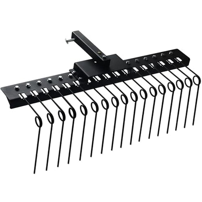 48" Durable Pine Straw Rake Steel Spring Landscape Rake Fits 2" Receiver for Lawn Tractors or ATV/UTV Black