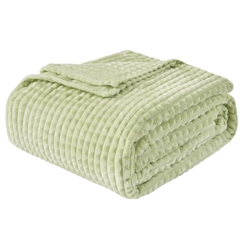 EMME Fleece Throw Blanket Luxury Flannel for Couch Bed Sofa Chair, Soft, Plush, Warm and Cozy Blanket with Geometric Grid Design (Sage Green, 60'' x 80'') - color: 15-grid-sage Green, size: Twin