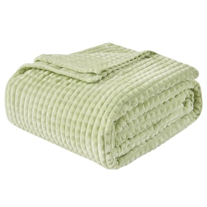 EMME Fleece Throw Blanket Luxury Flannel for Couch Bed Sofa Chair, Soft, Plush, Warm and Cozy Blanket with Geometric Grid Design (Sage Green, 60'' x 80'') - color: 15-grid-sage Green, size: Twin