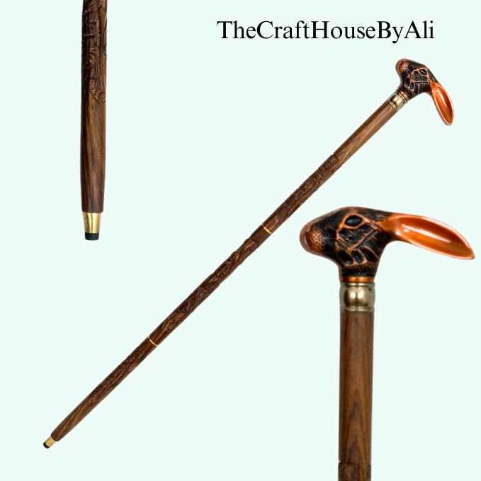 36" Rabbit Copper Finish Brass Handle Foldable Wooden Walking Stick Cane – Ideal Vintage Gift for Men and Women, Stylish and Functional