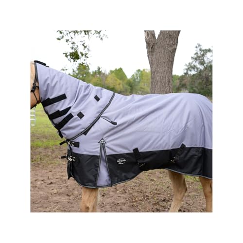 Reinsman Premium Turnout Winter Horse Blanket with 200g Fill| 1200 Denier Waterproof Top | Fleece-Lined Neck Gusset with Velcro Adjustment | 2 Criss-Cross Belly Strap,Grey/Black, 81" - color: Grey/Black