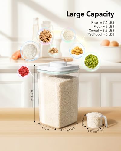 Ankou Airtight Pop Food Storage Container with Lid & 130ml Scoop, 4L/4.2qt BPA-Free Cereal, Rice, Flour, Pasta & Snack Container, Stackable & Durable,Kitchen Pantry Organizer - color: 4L/4.2qt