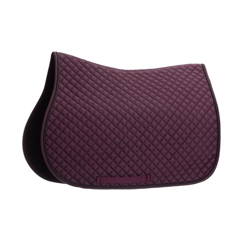 Equinavia Voss English Saddle Pad & Fly Bonnet Set, All Purpose Jumping | Contoured diamond-quilted all purpose English saddle pad with matching hand-crocheted fly bonnet, show-ready & breathable. - color: Plum Wine/Black