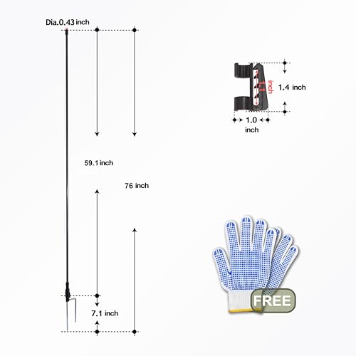 76 Inches High Fiberglass Step-in Electric Fence Portable Posts with Double Spikes - 40 Posts Come with 200 Clips - size: 76 in x 40 x 2 stake