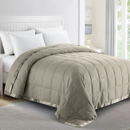 puredown® Blankets King Size - Soft Lightweight Down Blanket for All Seasons, Cozy Warm Luxury Bed Blanket with Satin Trim, Khaki (108"X90") - color: 07 Khaki, size: King