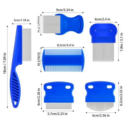 6 Pcs Flea Lice Comb,Stainless Steel Tear Stain Remover,Professional dog eye comb, Flea and Tick Combs for Dogs & Cats, Fine Tooth Dog Comb for Grooming