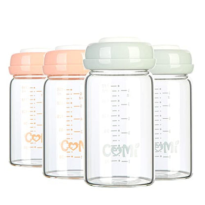 COMI Wide Neck Glass Breastmilk Collection n Storage Bottle, 4 Packs, 6oz with Screw Ring Sealing Disk; Re-markable Sealing Disc. BPA Free, Fits Breast Pumps & Nipples (2 Gray Lids + 2 Pink Lids) - style: 180ml 2PINK+2GRAY