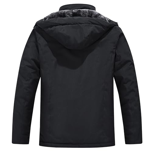 QMP Winter Jackets For Men with Hoode Ski Snow Snowboarding Waterproof Fleece Liner Coats Windproof Raincoat 6 Pockets - color: Black, size: 3X-Large