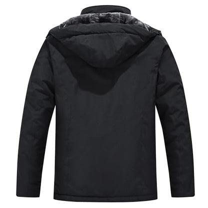 QMP Winter Jackets For Men with Hoode Ski Snow Snowboarding Waterproof Fleece Liner Coats Windproof Raincoat 6 Pockets - color: Black, size: 3X-Large
