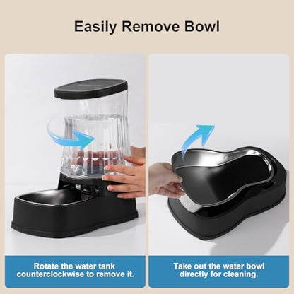 Automatic Dog Water Dispenser, Stainless Steel Bowls Feeder, 100% BPA-Free - color: Black, size: 1 Gallon