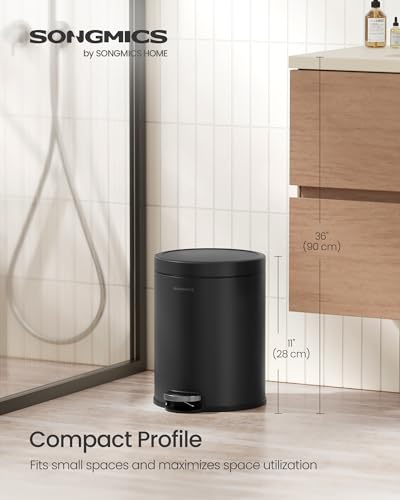 SONGMICS Bathroom Trash Can, Soft-Close, 1.6 Gallon (6 L), Stainless Steel - color: Ink Black