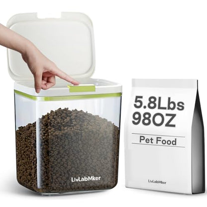 LivLab Mker 5.8lbs/98OZ/5.3qt Airtight Dog food storage container with lids,Dog Treat Container With Measuring cup,Dry Pet Food storage bin for Dogs,Cats,and Birds 5.5L