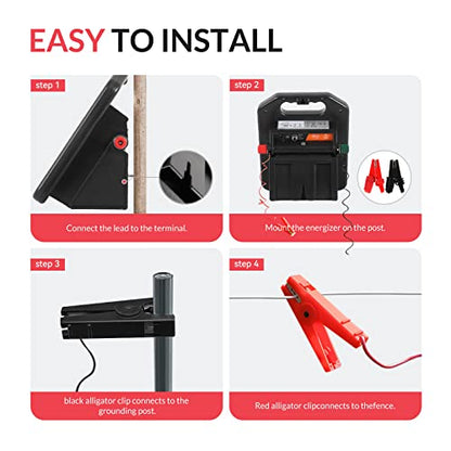 Andmon MINI400 20 Miles Solar Electric Fence Charger with Day/Night Mode 0.4J Output Energy Electric Fence Energizer - size: MINI400-Rear switch
