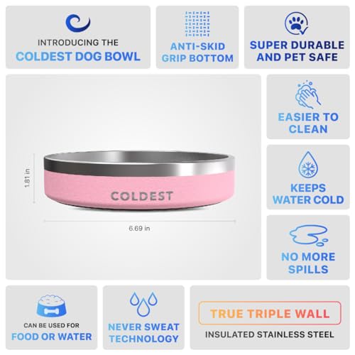 Coldest Dog Bowl - Anti Rust Metal, Non Slip, 3 Layers Insulated Stainless Steel Dog Bowls - Spill Proof & Heavy Duty - Water Bowl for Dogs, Cats & Pets, Dish Washer Safe (21 oz,Cotton Candy Pink) - color: Cotton Candy Pink, size: 21 oz