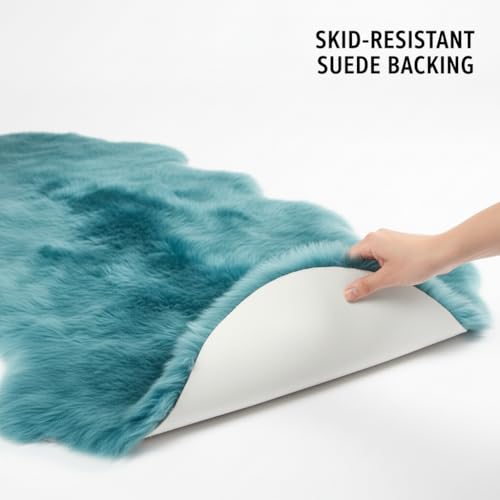 Premium Genuine Sheepskin Rug 2' x 6' Long Fur Soft & Natural Bedside Area Rug, Beach Blue, Double Pelt - color: Beach Blue, size: 2' x 6' (Natural)
