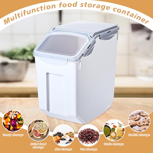 Umigy 4 Pack Rice Storage Container With Wheels Plastic Airtight Lid Flour Container Bin for Dog Pet Cereal Grain Dry Food, 15 Liter / 30 lbs (Gray) - color: Gray
