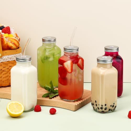 CUCUMI 5pcs 16oz Glass Juice Bottles with Lids - color: 5 Pack, size: 16oz