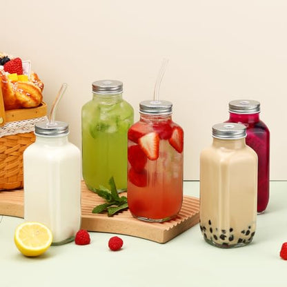 CUCUMI 5pcs 16oz Glass Juice Bottles with Lids - color: 5 Pack, size: 16oz