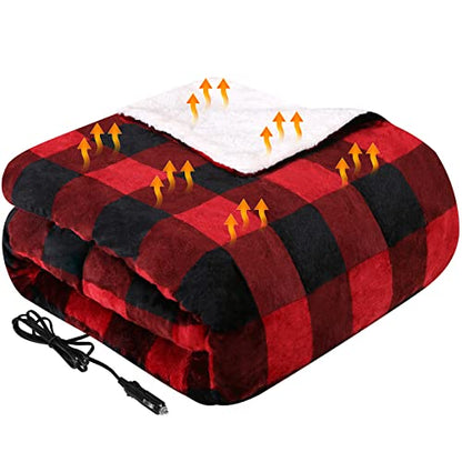 Westinghouse Heated Car Blanket, Red Buffalo Plaid, Machine Washable 59x43 - color: Red Buffalo Plaid