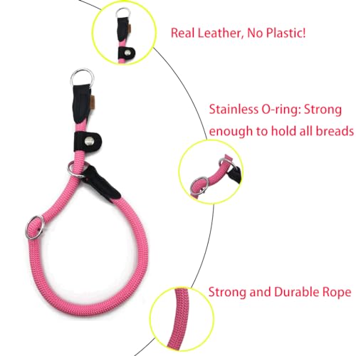 Braided Round Martingale Dog Collar, Training Collar with Slidable Stop Ring and Adjustable Stopper - Ideal for Small Dogs (S(1/4") - 14" Long, Pink) - color: Pink, size: S(1/4") - 14" Long with stopper