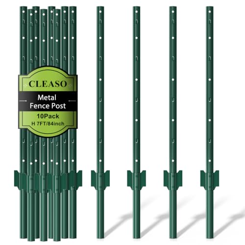 Metal Fence Posts Heavy Duty U-Post Stakes for Wire Fencing, 7 FT Green - color: Green, size: 7FT-10P