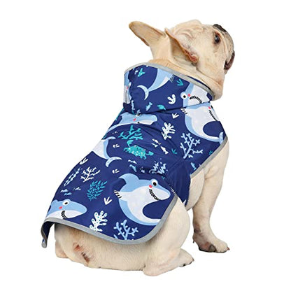 HDE 2-in-1 Reversible Dog Raincoat Hooded Poncho Rain Jacket Bl Sharks S - color: Sharks, size: Small