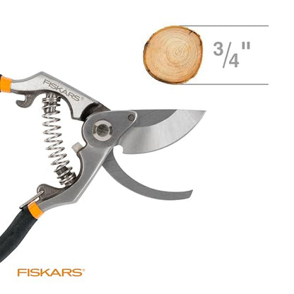 Fiskars Deluxe Forged Bypass Pruner, 3/4" Cut Capacity Garden Hand Pruners for Stems and Light Branches, Angled Cutting Head Reduces Wrist Fatigue, Precision Ground Steel Blade, Non Slip Grip - style: Deluxe Pruner