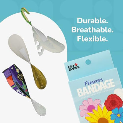 BioSwiss Bandages, Flowers Shaped Self Adhesive Bandage Set, Latex Free, Sterile Wound Care, 24 Count - color: Flowers, size: 24-Count Box
