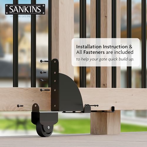 Heavy Duty Sliding Gate Kit, Adjustable Sliding Gate Hardware Kit for Wood Fence, Anti Sag Gate Kit Gate Corner Brace Bracket with Gate Latch, Fence Gate Kit for Driveway Gates, Pool Gates