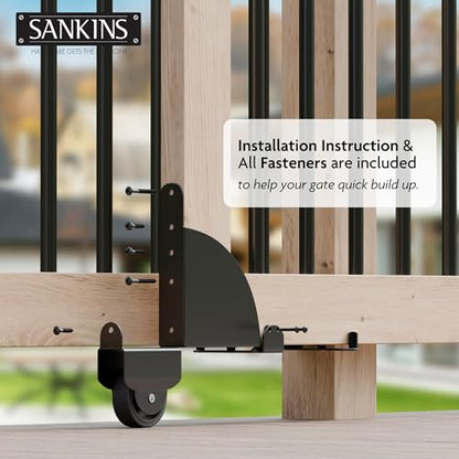 Heavy Duty Sliding Gate Kit, Adjustable Sliding Gate Hardware Kit for Wood Fence, Anti Sag Gate Kit Gate Corner Brace Bracket with Gate Latch, Fence Gate Kit for Driveway Gates, Pool Gates