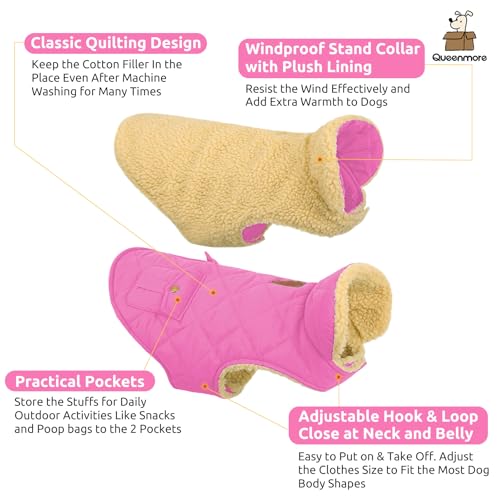 Queenmore XS Waterproof Dog Winter Coat Cold Weather Warm Fleece Jacket - color: Pink, size: X-Small