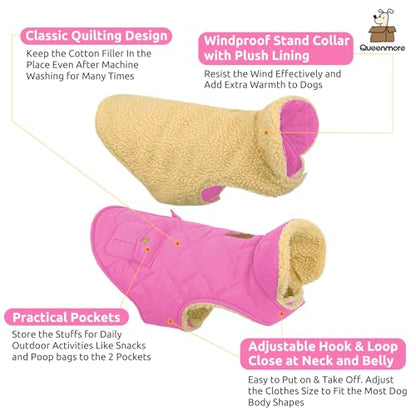 Queenmore XS Waterproof Dog Winter Coat Cold Weather Warm Fleece Jacket - color: Pink, size: X-Small