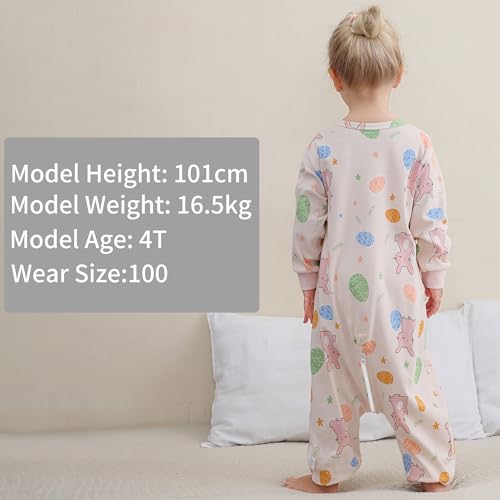 HAHASHOW Baby Cotton Long Sleeve Sleeping Bag Animal Triple Zipper Boys Girls Wearable Blanket With Legs for 6 Months-6T - color: Pink