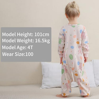 HAHASHOW Baby Cotton Long Sleeve Sleeping Bag Animal Triple Zipper Boys Girls Wearable Blanket With Legs for 6 Months-6T - color: Pink