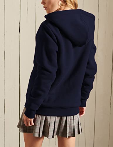 Women’s Casual Full Zip Up Sherpa Lined Hoodie Sweatshirt Jacket Coat - color: Darkblue, size: Medium