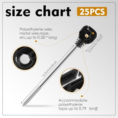 25 Pcs Electric Fence Insulators Fencing Post Screw-in Ring Set 8.9 Inch Long Arm Meadow Farm Electric Fence Wood Post Black for Electric Fence of Farm (25)
