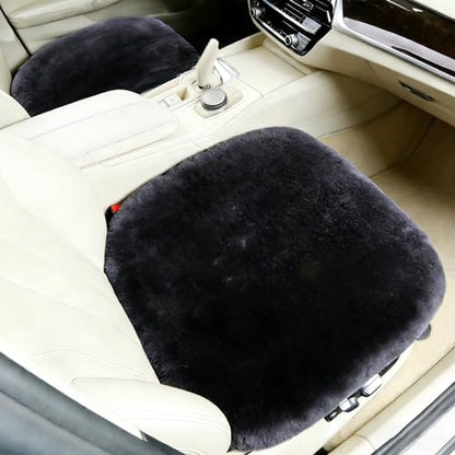 OGLAND 2 Pack Fuzzy Sheepskin Car Seat Covers for Soft Fur Wool Cushions - color: Carbon Black