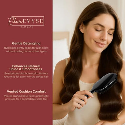 Boar Bristle Hair Brush, Soft Boar Bristles for Detangling, Enhancing Shine