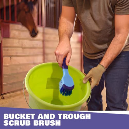 2 Pack 10" Horse Bucket Brush, Horse Bucket and Trough Scrub Brush, Water Buckets Brushes for Livestock Farm Equine Water Buckets Feed Trough Non Slip Grip Durable Synthetic Fiber (Blue) - color: Blue