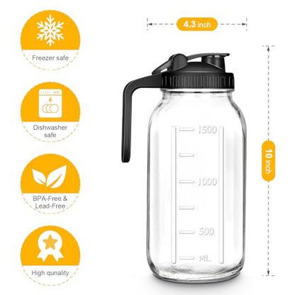 64oz Glass Mason Jar Pitcher with Lid, 2qt Breast Milk Pitcher with Spout - color: 64 OZ Black