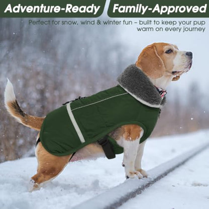 QBLEEV Warm Dog Coat, Reflective Dog Jacket, Waterproof Dogs Winter Coat - color: Armygreen, size: Medium