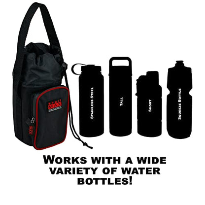 TrailMax 500 Series Water Bottle Carrier Horse Saddlebag for 1-Liter Stainless Steel Water Bottle, Insulated & Padded, 1680-denier Ripstop Nylon - color: Black with Red Piping