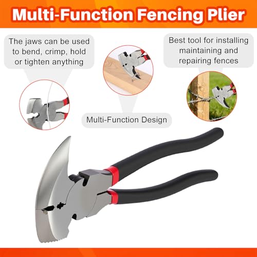 Duraaamo 5 Pcs Fence Tool Set Carbon Steel Fence Stretcher Tool Barbed Wire Pullers 10 Inch Fencing Pliers Cutter Wire Twister for T Post Clips