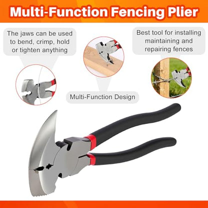 Duraaamo 5 Pcs Fence Tool Set Carbon Steel Fence Stretcher Tool Barbed Wire Pullers 10 Inch Fencing Pliers Cutter Wire Twister for T Post Clips